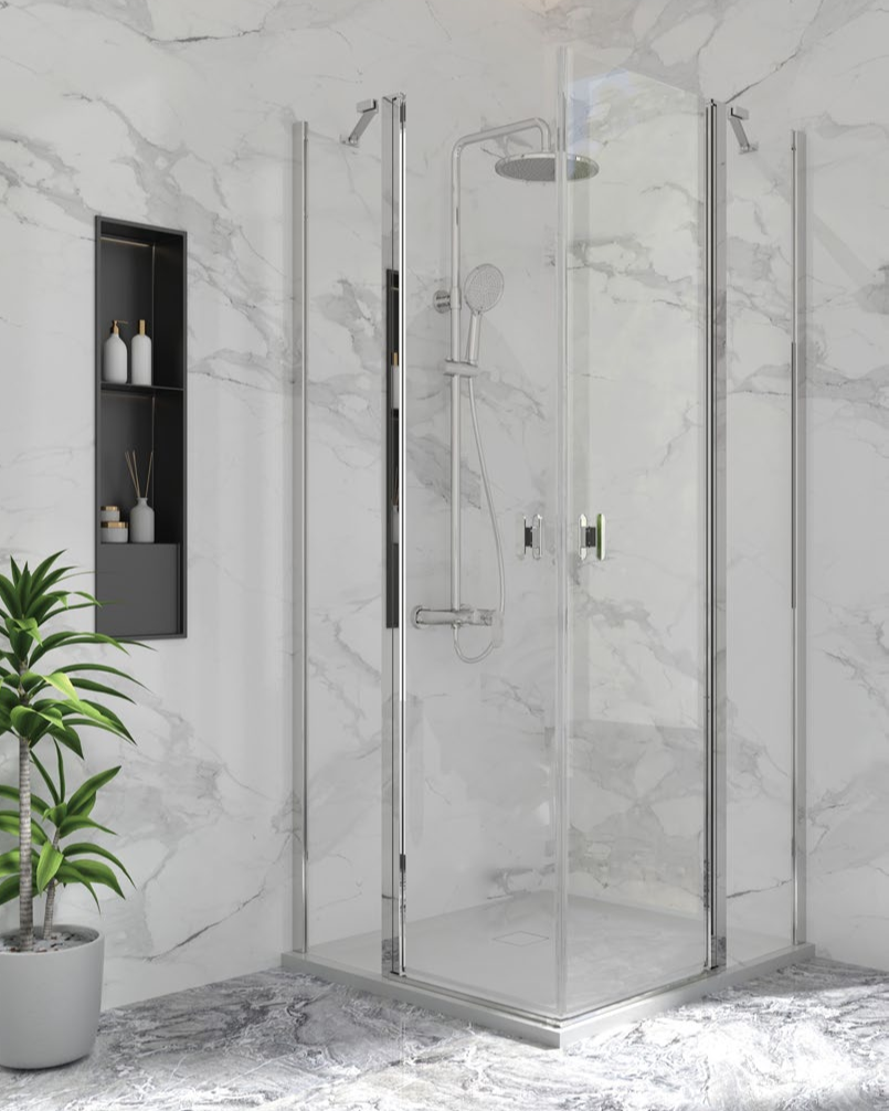 Rosery AEN-P142 pivot shower door with aluminum frame, 6 or 8mm glass and magnetic closure