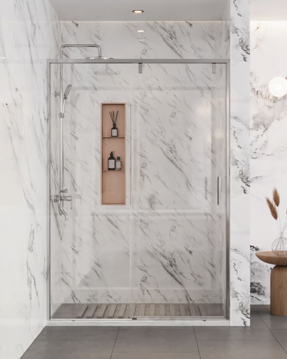 Rosery AY1-S721 8mm glass shower door with aluminium frame and hanging clamp design