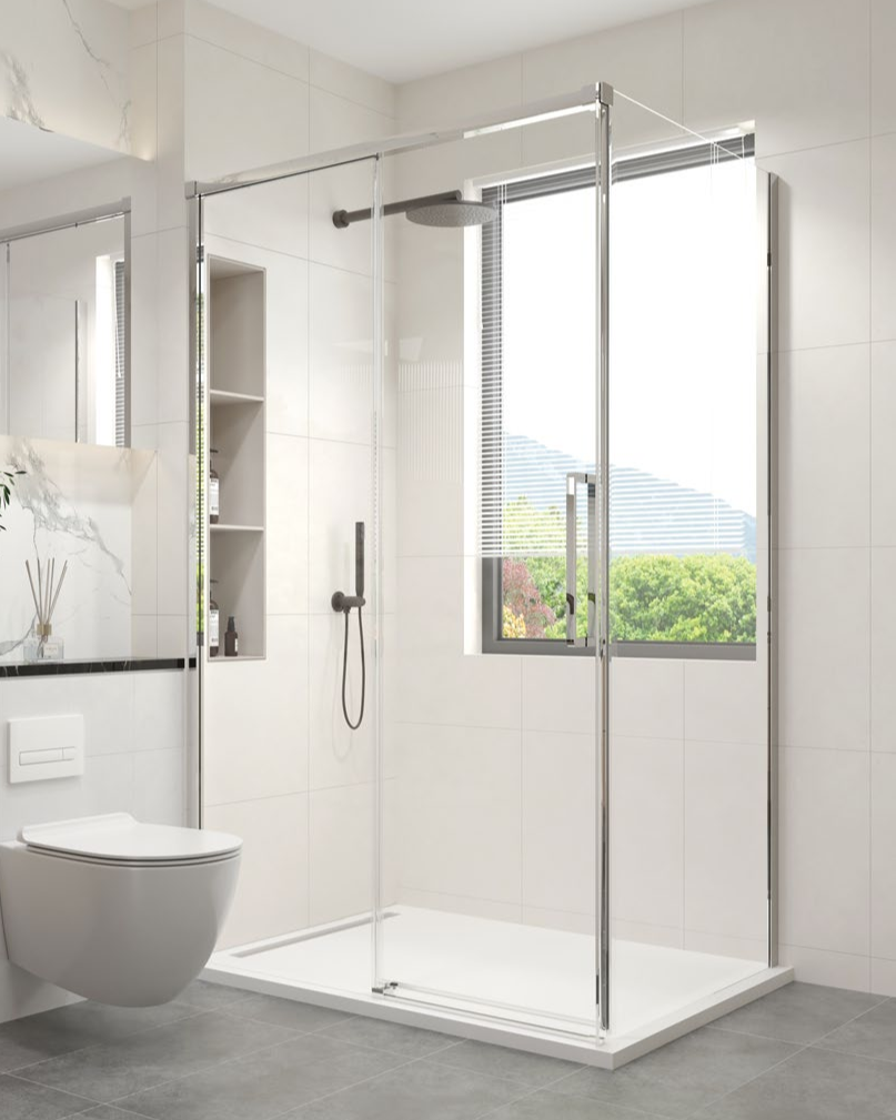 Rosery CG-S721-SP 8mm glass sliding shower door with aluminium frame and soft-close roller system