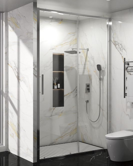 Rosery DF-S721 shower door with aluminium frame, quick-connect wall profile and track, and fast installation
