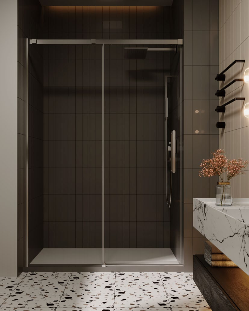 Rosery DU-S721 8mm glass sliding shower door with aluminium frame and buffer roller system