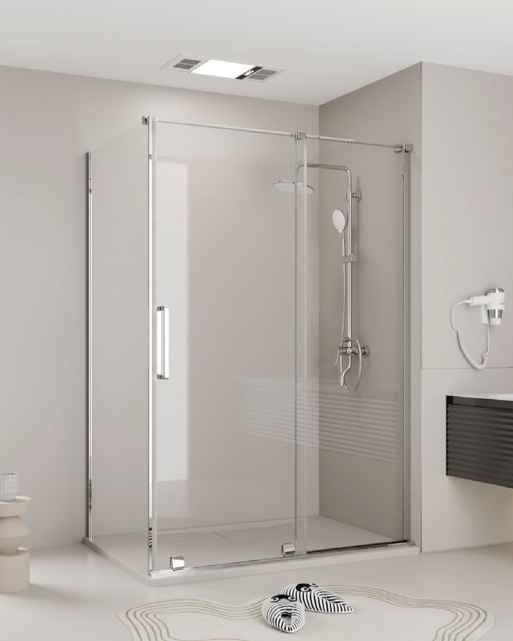 Rosery FJ-S721-SP 6mm glass sliding shower door with stainless steel frame and roller system