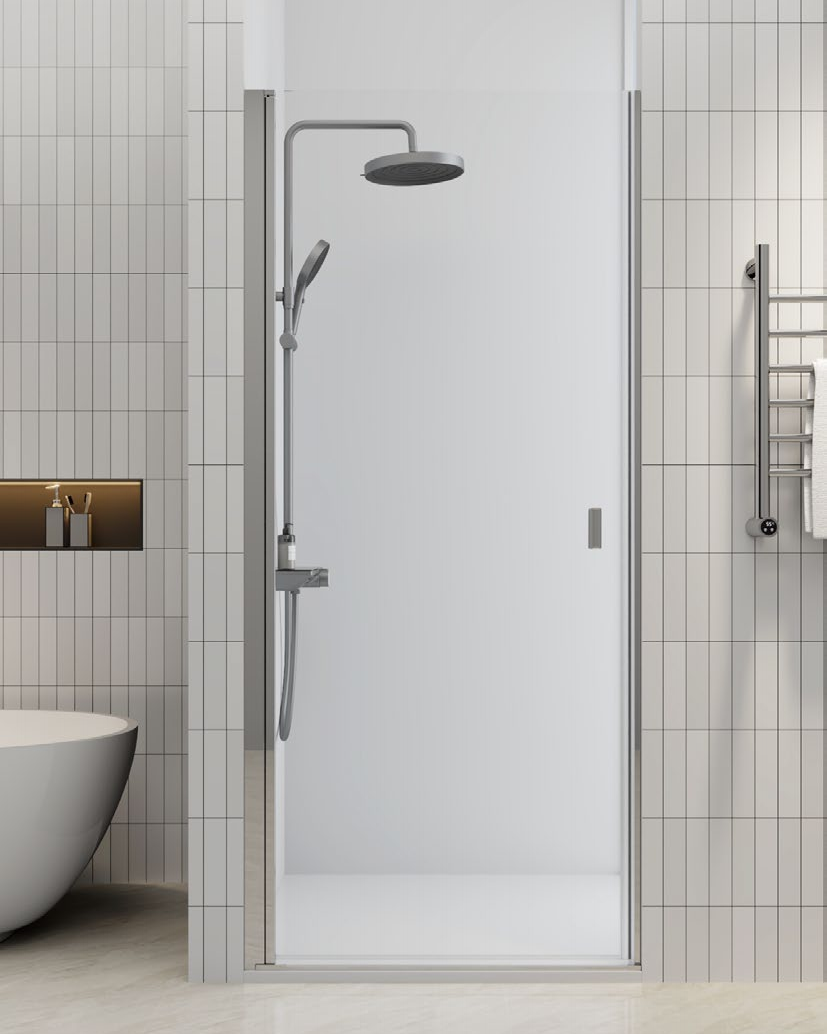 Rosery FL-P711 pivot shower door with quick-install structure and bottom door sealing system