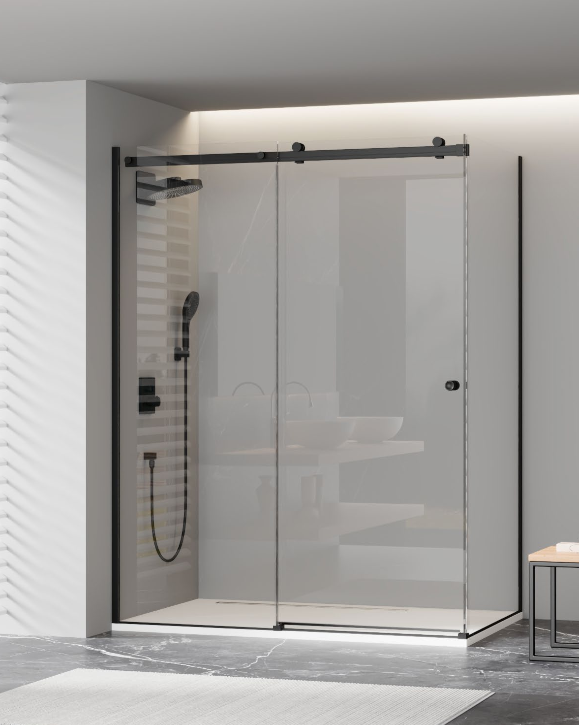 Rosery FR-S721-SP 8mm glass sliding shower door with aluminium or stainless steel frame and roller track system