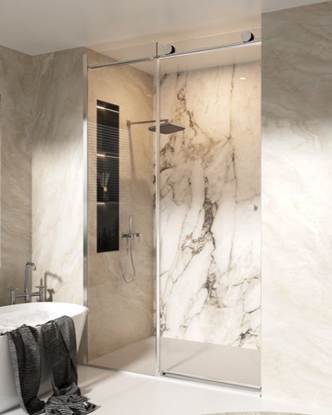 Rosery FZ-S721 8mm glass sliding shower door with stainless steel frame and 76mm adjustment
