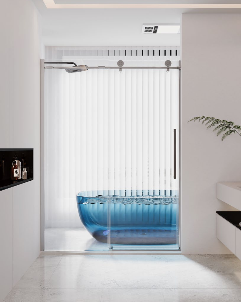 Rosery PF-S721 8 or 10mm glass sliding shower door with Φ55 suspension roller and 76mm adjustment