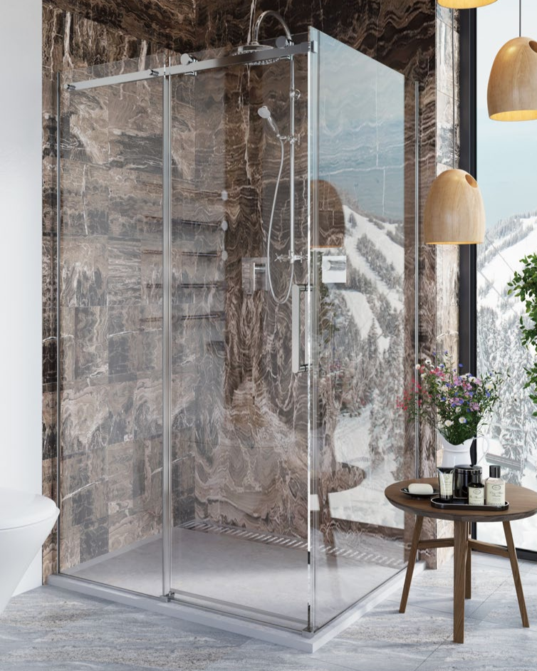 Rosery PH-S721-SP 8 or 10mm glass sliding shower door with aluminium frame and soft-close roller system