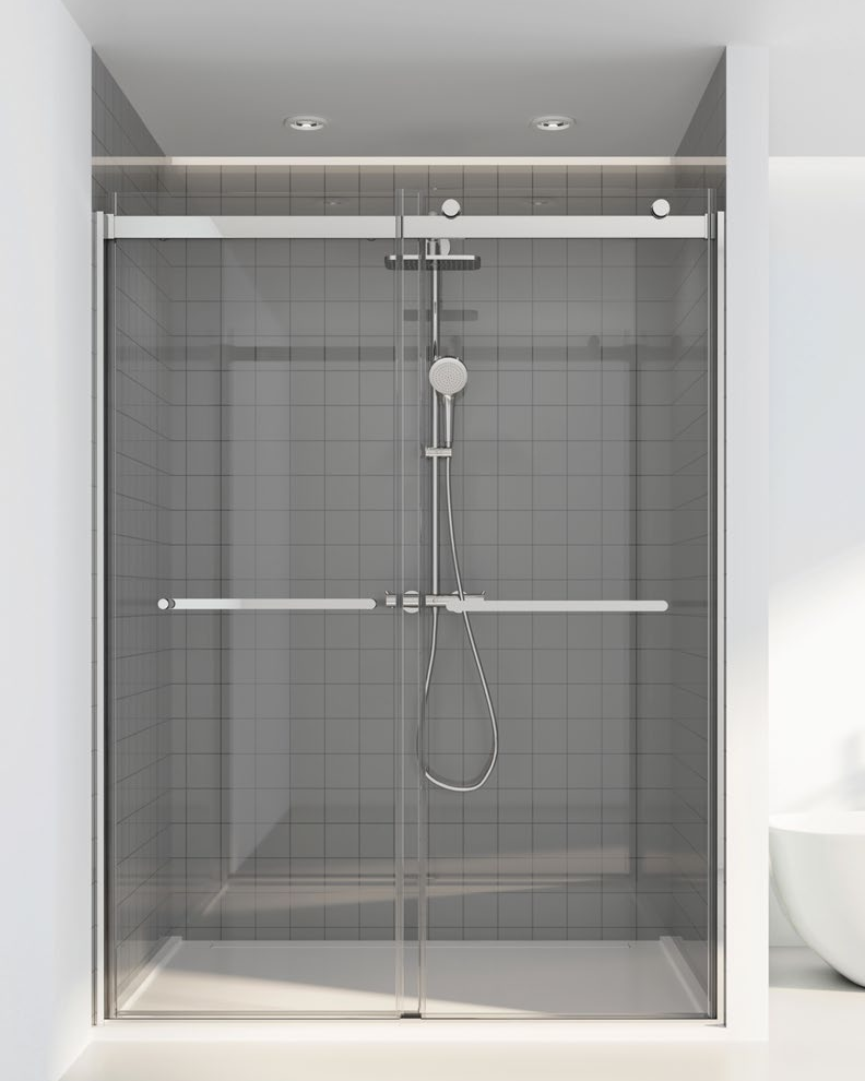 Rosery CV-S722 8mm glass sliding shower door with aluminium frame, large rollers and magnetic closure