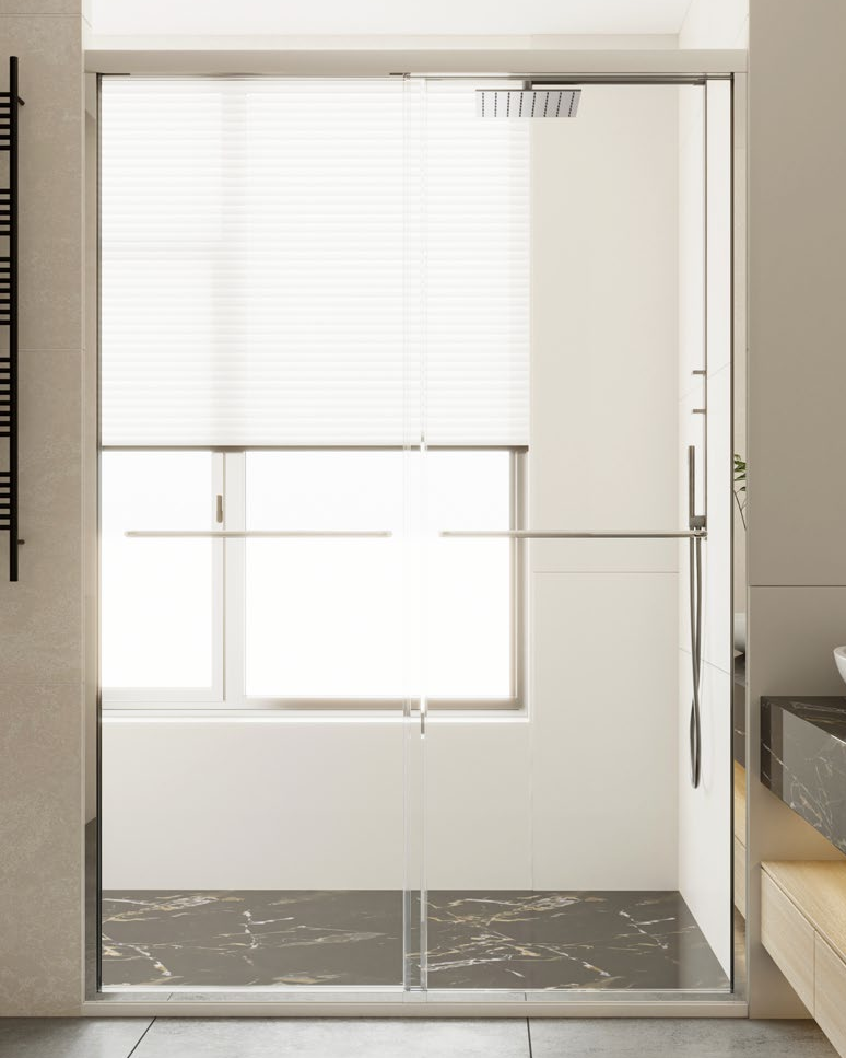 Rosery DE-S722 6mm glass sliding shower door with aluminium frame and glass-framed design