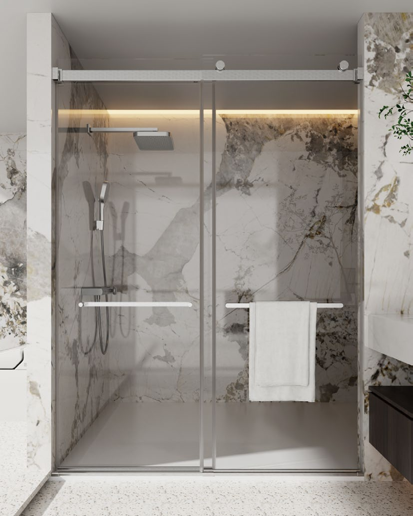 Rosery FH-S722 6mm glass sliding shower door with aluminium frame and large hanging roller system