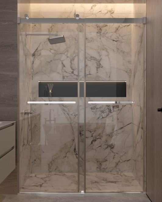 Rosery FS-S722 8mm glass sliding shower door with aluminium frame and large hanging roller system