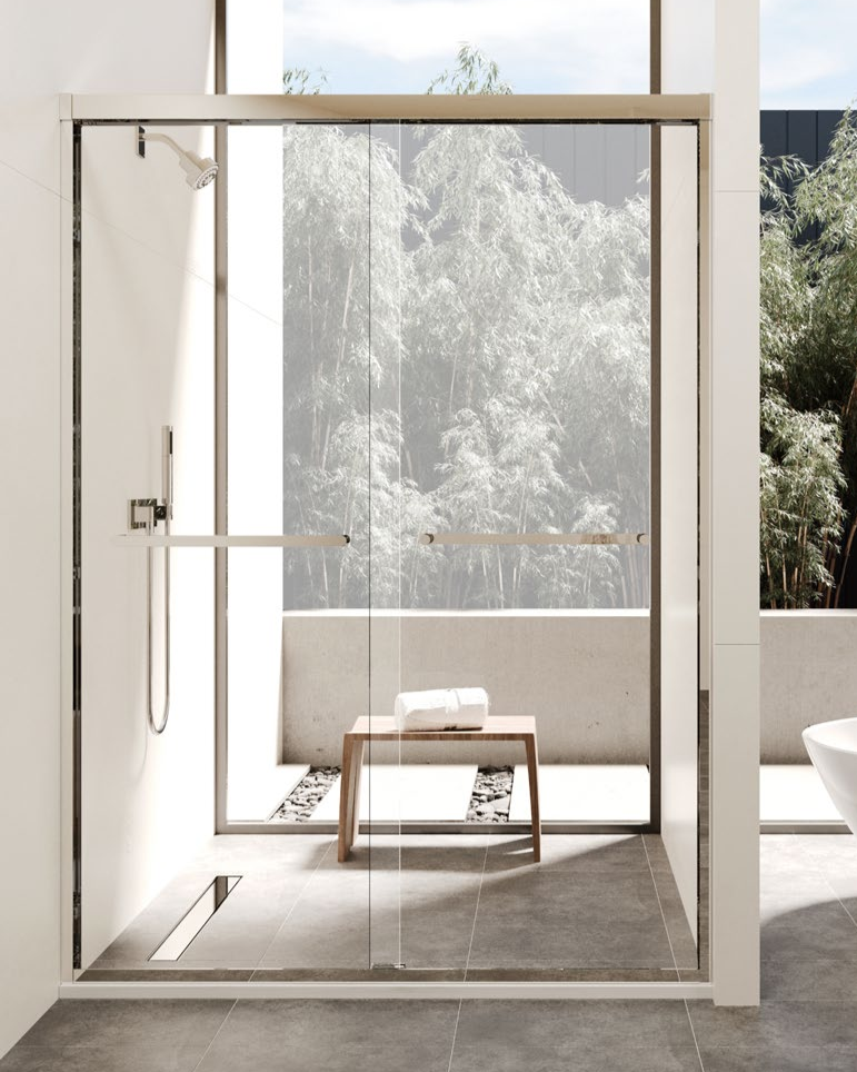 Rosery PB-S722 sliding shower door with aluminium frame, 6 or 8mm glass and 76mm adjustment