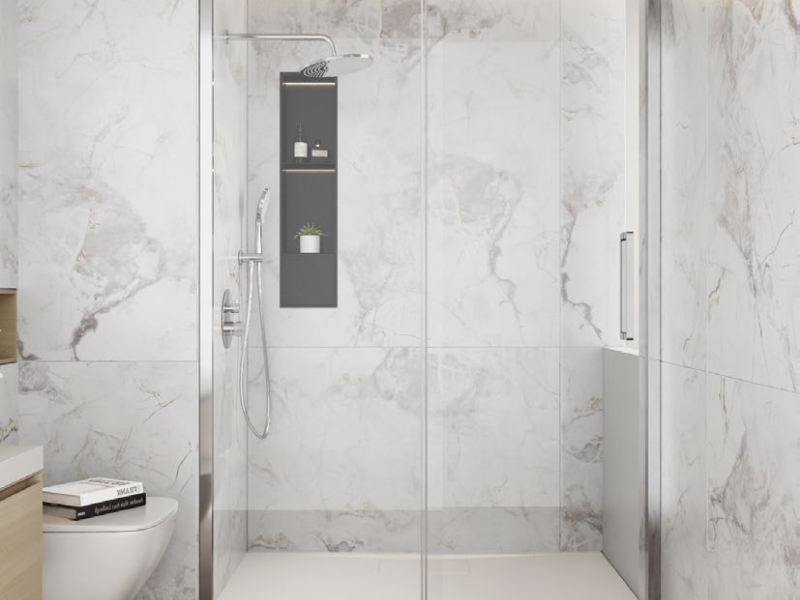 Rosery EI-S721 10mm glass sliding shower door with aluminium frame, roller system and reversible left or right installation