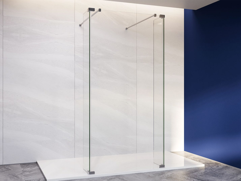 Rosery WALK IN-J 10mm glass walk-in shower screen with stainless steel frame and reversible installation